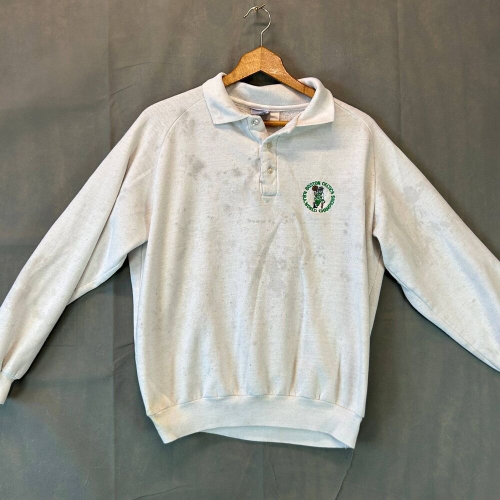 Vtg Boston Celtics NBA Champion Mascot Sweatshirt Men’s L White Polo USA